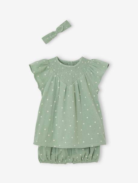 Mädchen Baby-Set: Kleid, Shorts & Haarband salbeigrün 1