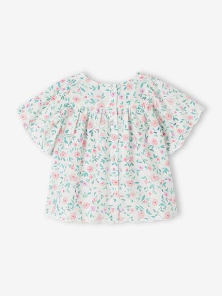 Mädchen Baby Bluse - wollweiß/rosa blumen - 3