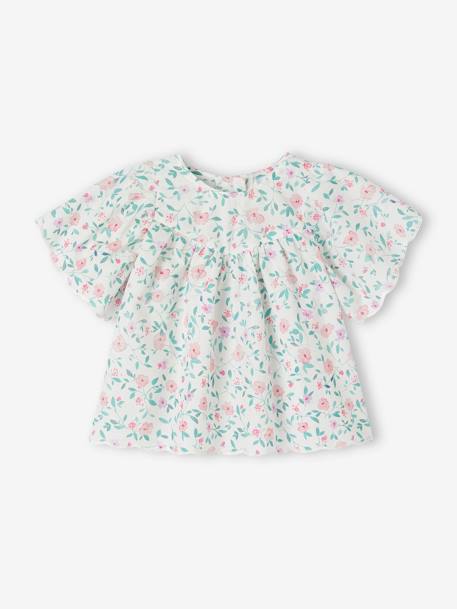 Mädchen Baby Bluse - wollweiß/rosa blumen - 2