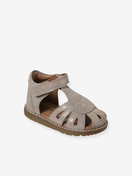 Baby Sandalen mit Klettverschluss - gold+mahagoni+marine - 1