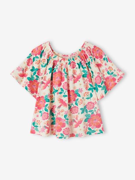 Mädchen Blusenshirt mit Recycling-Polyester - rosa/grün geblümt+wollweiß - 1