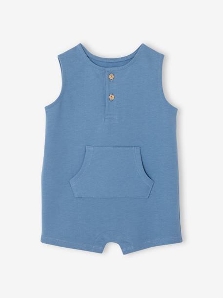 Baby Kurzoverall aus Sweatware Oeko-Tex - blau+himmelblau - 1