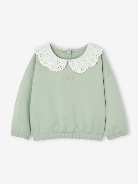 Baby Sweatshirt mit Recycling-Polyester - karamell+salbeigrün - 10