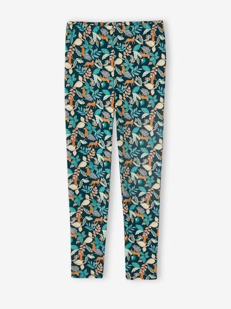 Mädchen Leggings - grün+hellbeige leoprint+türkis margeriten+wollweiß mehrfarbig geblümt - 1