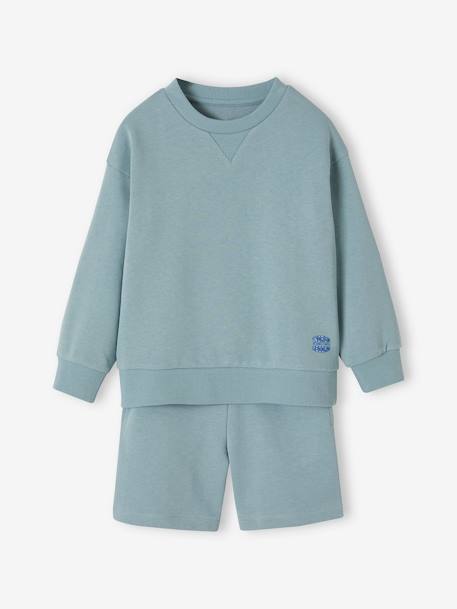 Jungen Sport-Set: Sweatshirt & Shorts, personalisierbar Oeko-Tex - aqua+weiß meliert - 1