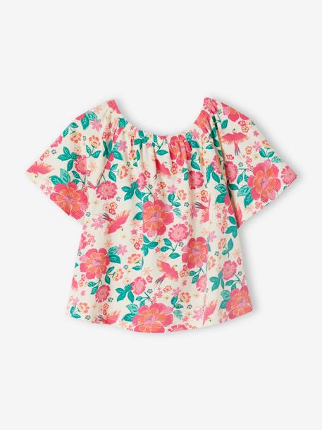 Mädchen Blusenshirt mit Recycling-Polyester rosa/grün geblümt+wollweiß 2