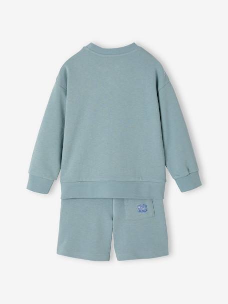 Jungen Sport-Set: Sweatshirt & Shorts, personalisierbar Oeko-Tex - aqua+weiß meliert - 3