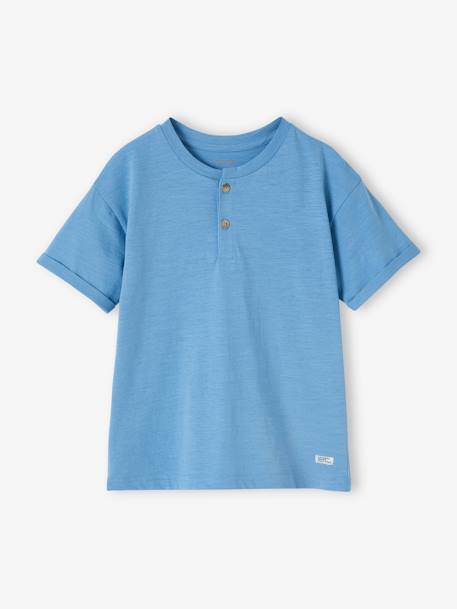 Jungen Henley-Shirt mit Recycling-Baumwolle BASIC, personalisierbar azurblau+wollweiß 1