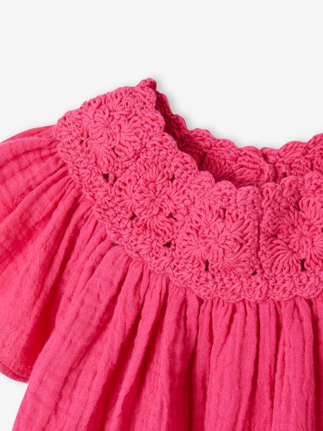 Mädchen Baby Bluse mit Häkelspitze - fuchsia - 4