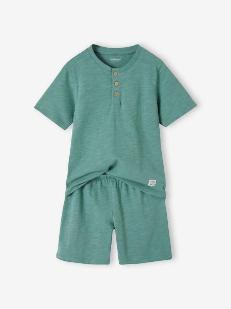 Kurzer Jungen Schlafanzug aus Slub-Jersey Oeko-Tex - smaragdgrün - 1