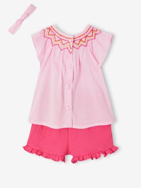 Mädchen Baby-Set: Bluse, Shorts & Haarband - rosa/fuchsia - 7