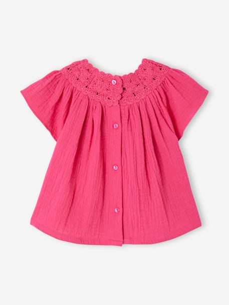 Mädchen Baby Bluse mit Häkelspitze - fuchsia - 3