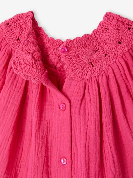 Mädchen Baby Bluse mit Häkelspitze fuchsia 5