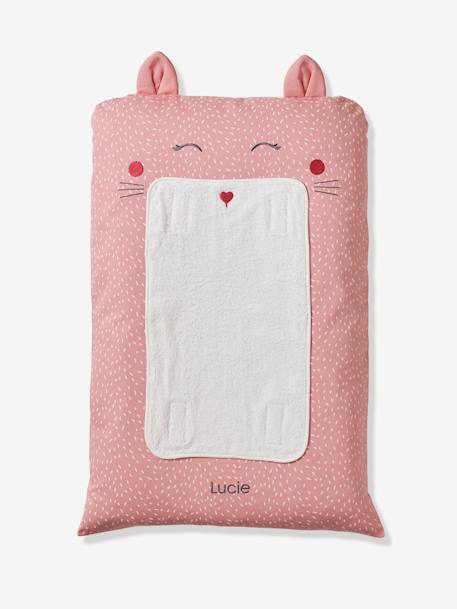 Bezug für Baby Wickelauflage KATZE, personalisierbar Oeko-Tex - rosa bedruckt - 1