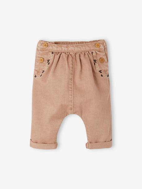 Bestickte Baby Pluderhose, Denim - bleached+cappuccino - 5