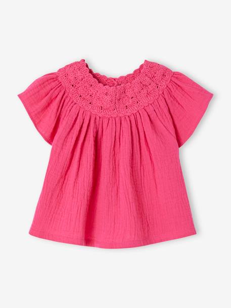 Mädchen Baby Bluse mit Häkelspitze - fuchsia - 2