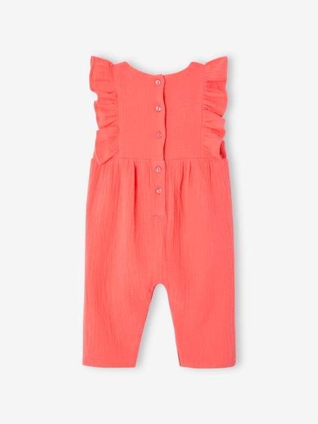 Baby Overall aus Musselin koralle+wollweiß 2