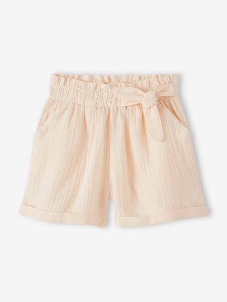 Mädchen Paperbag-Shorts, Musselin - hellblau+koralle+vanille - 9