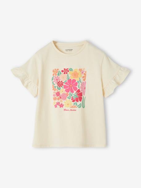 Mädchen T-Shirt mit Volantärmeln Oeko-Tex - wollweiß/blumen flower market - 1