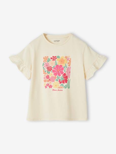 Mädchen T-Shirt mit Volantärmeln Oeko-Tex wollweiß/blumen flower market 1