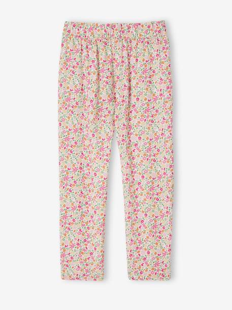 Mädchen 3/4-Hose aus fließendem Stoff, Blumenprint Oeko-Tex - grün+rosa+wollweiß - 9