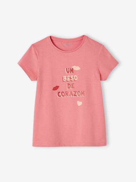 Mädchen T-Shirt, Message-Print BASIC Oeko-Tex - bonbon rosa+erdbeer+koralle+marine+rot+tannengrün+vanille - 4