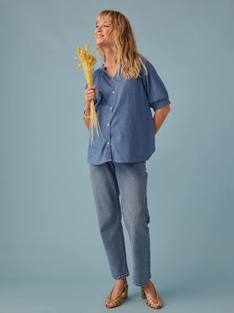 Kurzärmelige Umstandsbluse aus Light-Denim ENVIE DE FRAISE double stone 1