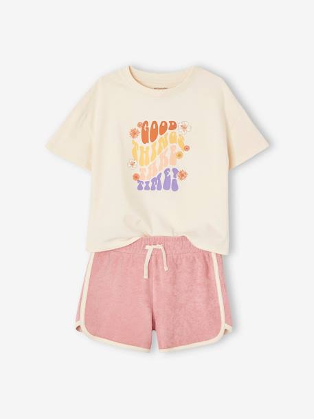 Mädchen-Set: T-Shirt & Frottee-Shorts Oeko-Tex pulver lila 1