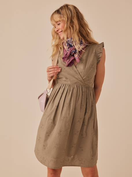 Kurzes Kleid für Schwangerschaft & Stillzeit ENVIE DE FRAISE, Lochstickereien khaki 5