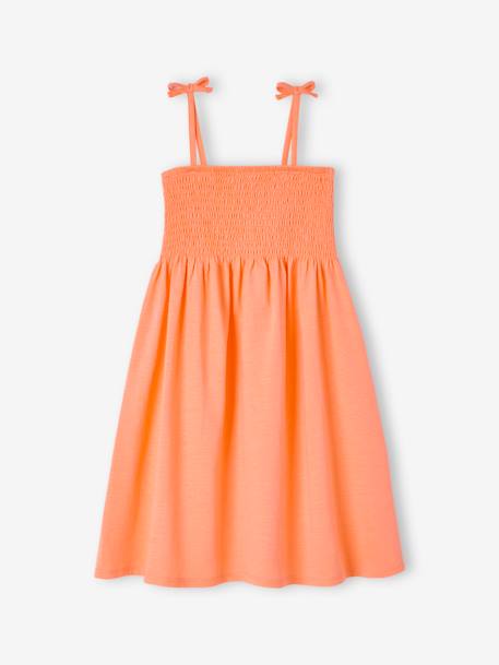 Gesmoktes Mädchen Trägerkleid Oeko-Tex - mandarine+rosa - 1