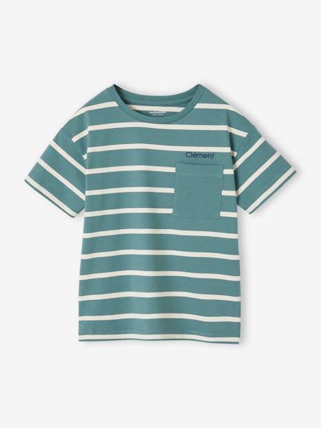 Jungen T-Shirt mit Streifen aqua+ocker 2