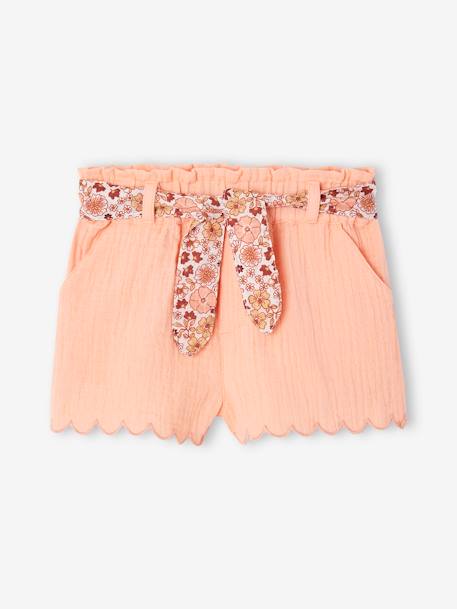 Baby Musselin-Shorts mit Blumengürtel aprikose+marine+wollweiß 1