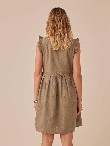 Kurzes Kleid für Schwangerschaft & Stillzeit ENVIE DE FRAISE, Lochstickereien - khaki - 3