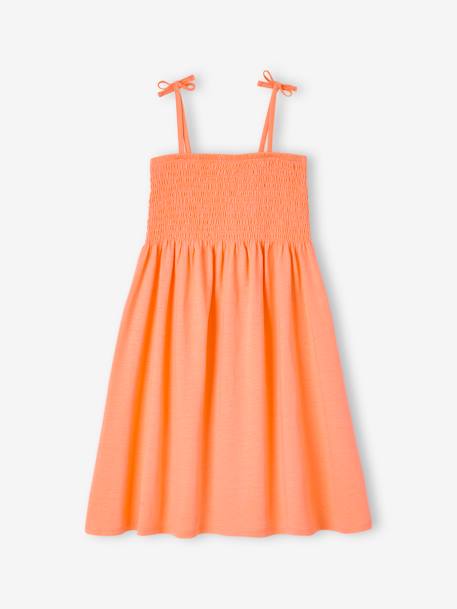 Gesmoktes Mädchen Trägerkleid Oeko-Tex - mandarine+rosa - 2