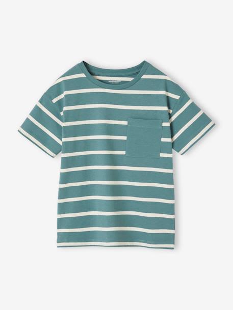 Jungen T-Shirt mit Streifen - aqua+ocker - 1