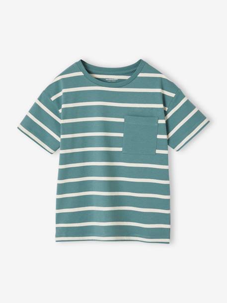 Jungen T-Shirt mit Streifen aqua+ocker 1