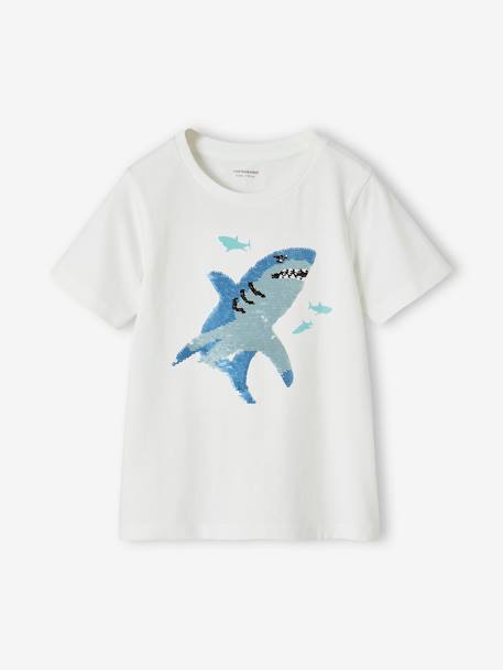 Jungen T-Shirt mit Wende-Pailletten Oeko-Tex - aqua+weiß - 8