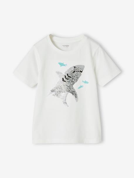 Jungen T-Shirt mit Wende-Pailletten Oeko-Tex aqua+weiß 9