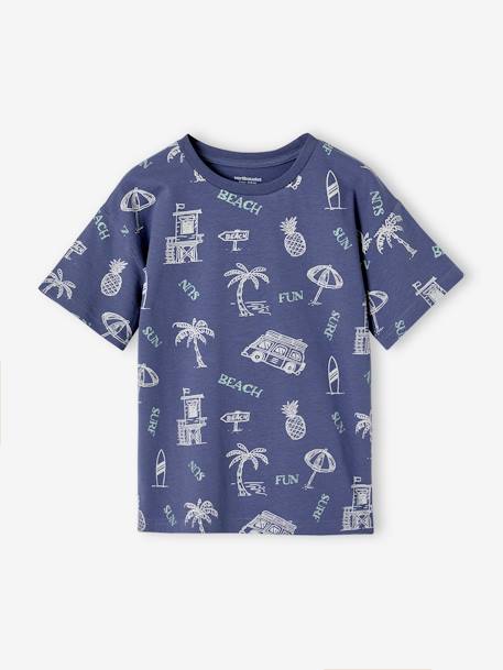 Jungen T-Shirt mit Recycling-Baumwolle Sommermotive - grün bedruckt+schieferblau+weiß bedruckt - 4