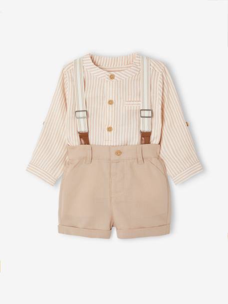 Festliches Baby-Set: Hemd, Shorts & Hosenträger taupe 1