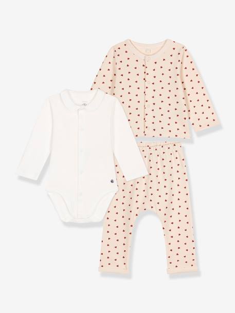 3-teiliges Baby-Set PETIT BATEAU, leichte Sweatware - beige bedruckt - 1