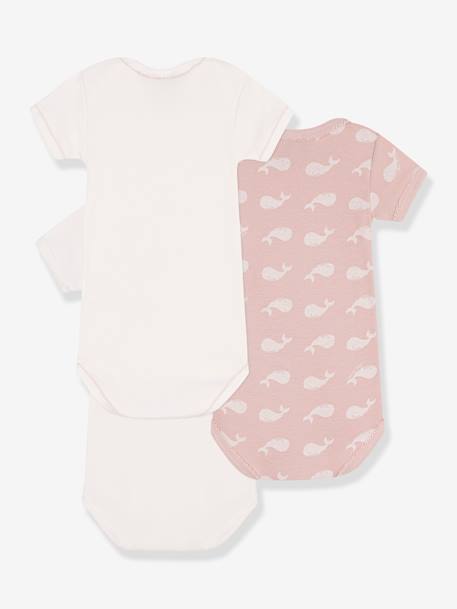 3er-Pack Baby Kurzarm-Bodys PETIT BATEAU, Bio-Baumwolle - hellrosa - 2