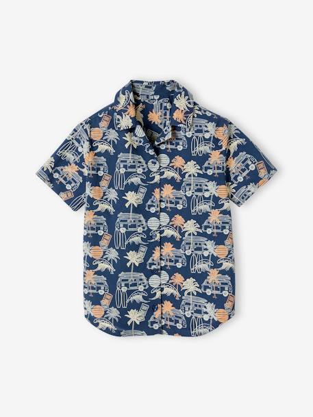 Jungen Hawaiihemd mit kurzen Ärmeln blau bedruckt 3