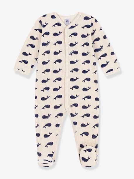 Baby Samt-Strampler PETIT BATEAU, Bio-Baumwolle beige meliert 1