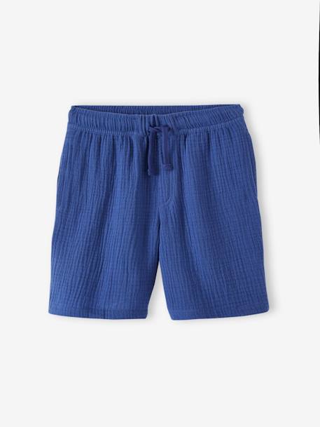 Jungen Shorts aus Musselin elektrisch blau+grün 1