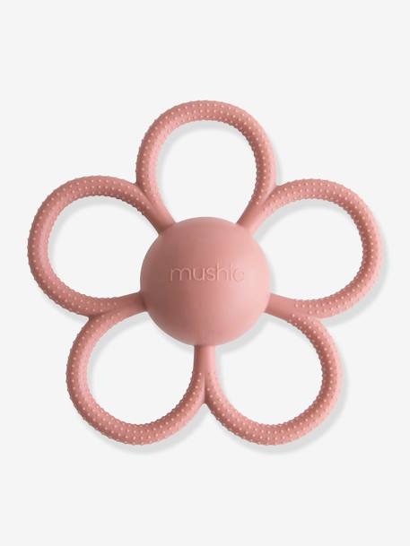 Beißring mit Rassel in Blumenform MUSHIE, Silikon rosa 1