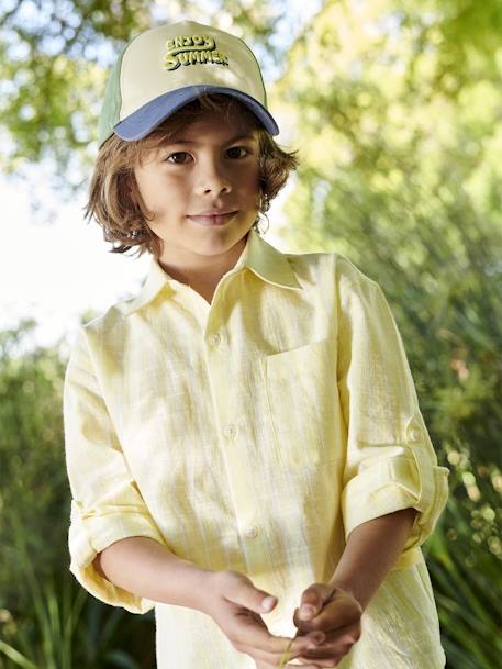 Jungen Hemd mit Streifen, Leinenlook - pastellgelb - 1