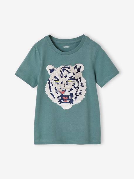 Jungen T-Shirt mit Wende-Pailletten Oeko-Tex - aqua+weiß - 5