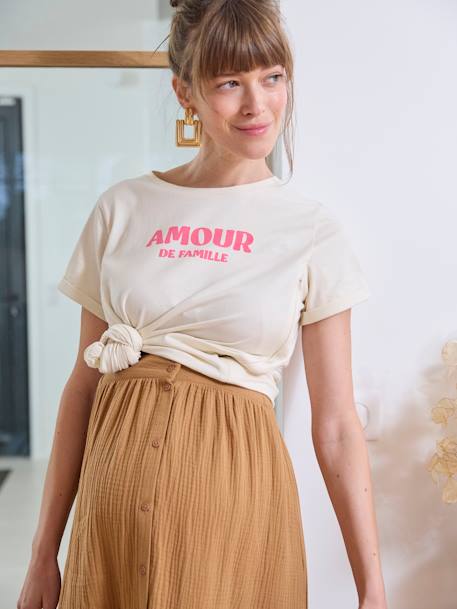 T-Shirt für Schwangerschaft & Stillzeit Bio-Baumwolle - wollweiß/amour de famille - 3