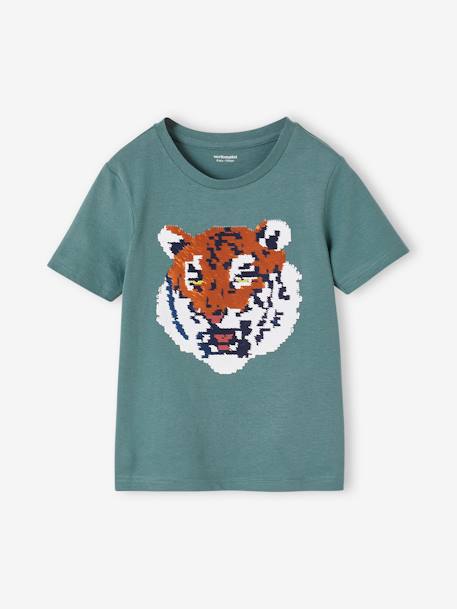 Jungen T-Shirt mit Wende-Pailletten Oeko-Tex - aqua+weiß - 4